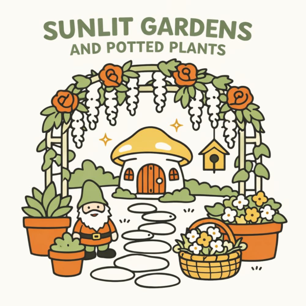 Sunlit Gardens And Potted Plants: A Bold and Easy Coloring Book of Simple Flowers, Mushroom Paths, and Backyard Cabin Vibes | Thick Outlines for ... (The Cozy Corner: Bold & Easy Moments)