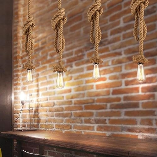 Miniatura 4 de Lámpara de araña de cuerda de cáñamo vintage lámpara de techo industrial Edison E27 cable de lámpara de base estilo retro