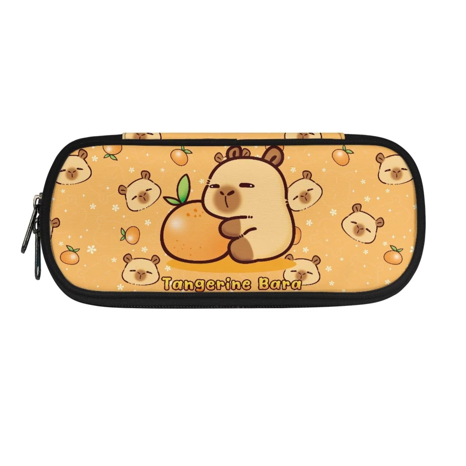HUGS IDEA Tangerine Capybara Grid Large Capacity Pencil Case for Boys Girls Durable Zipper Pencil Case, Office School Supplies Pencil Holder Case Stationery Organizer Bag