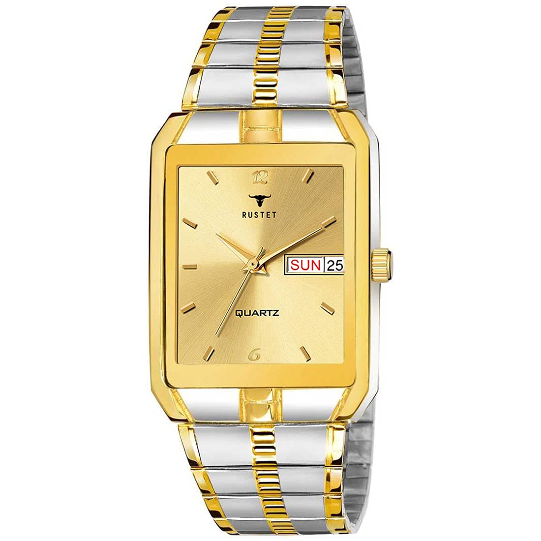 RUSTET Analogue Mens Day and Date Watch (Gold Square Dial Gold Strap,IGPDUALTONE) (Gold) (B09CNKMJ9J) Amazon Price History, Amazon Price Tracker