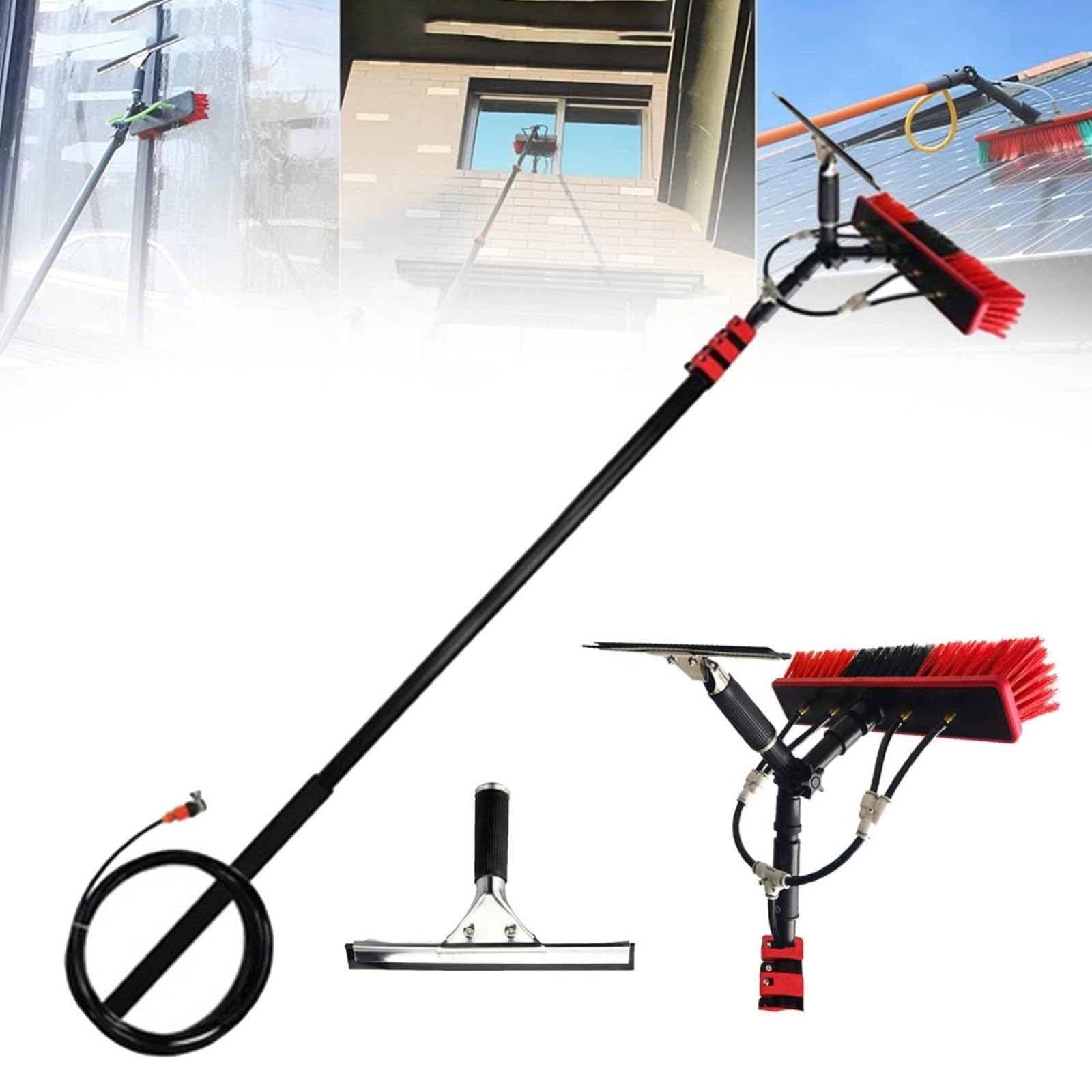 Kit Spazzola per la Pulizia dei vetri, pulitore per Pannelli solari e fotovoltaici a Lunga Portata, Perfetto per Una Pulizia Esterna sicura ed efficiente, brillantezza Senza aloni,