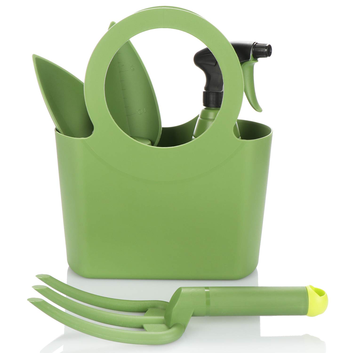 com-four® Set di attrezzi da giardinaggio – Attrezzi leggeri e pratici per bambini e anziani – Con spruzzatore e borsa da trasporto – Strumenti robusti per un giardinaggio facile (5 pezzi verde)