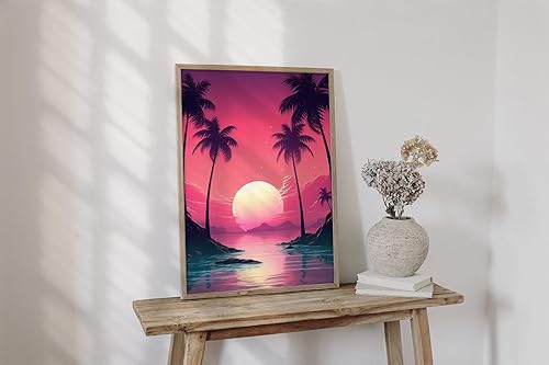 Miniatura 2 de VAPORWAVE, SYNTHWAVE, RETRO Home Art, Game Room Poster Prints, Hiroshi Nagai, Sunset Palms Purple, VAPORWAVE Poster,223
