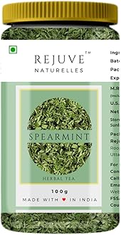 Rejuve Naturelles Premium Spearmint Tea | Freshly Packed And Natural Herbal Tea For Pcos,Pcod | Caffeine-Free | Premium Pet Jar (100 Gram)