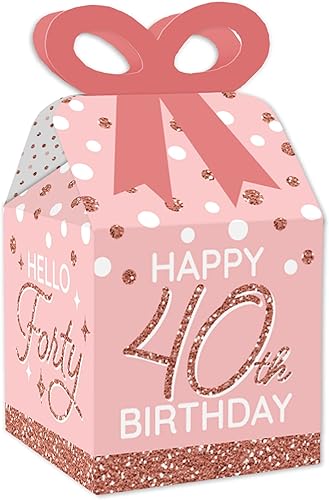 Miniatura 14 de Big Dot of Happiness 10º cumpleaños de oro rosa rosa – Cajas de regalo cuadradas – Cajas de lazo para fiesta de feliz cumpleaños – Juego de 12