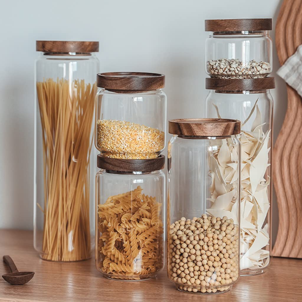 RJJ Barattolo for tappeto for tappeto in vetro da casa in legno di acacia con cereali di coperchio barattolo (Size : 1300ml*4)