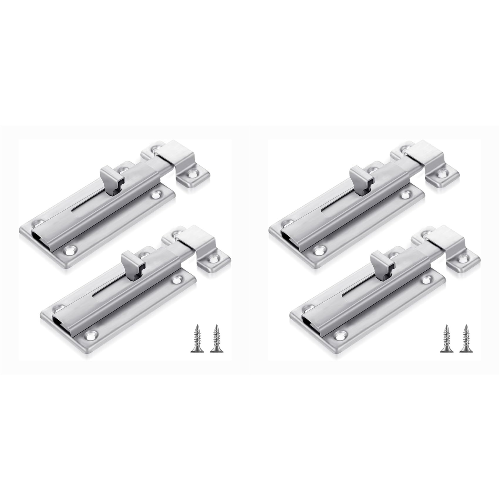 Jnchdghwa Silver 4Pcs Stainless Steel Slide Bolt, Bathroom Stall Door With,Slide Locks For Inside Door Stall Hardware