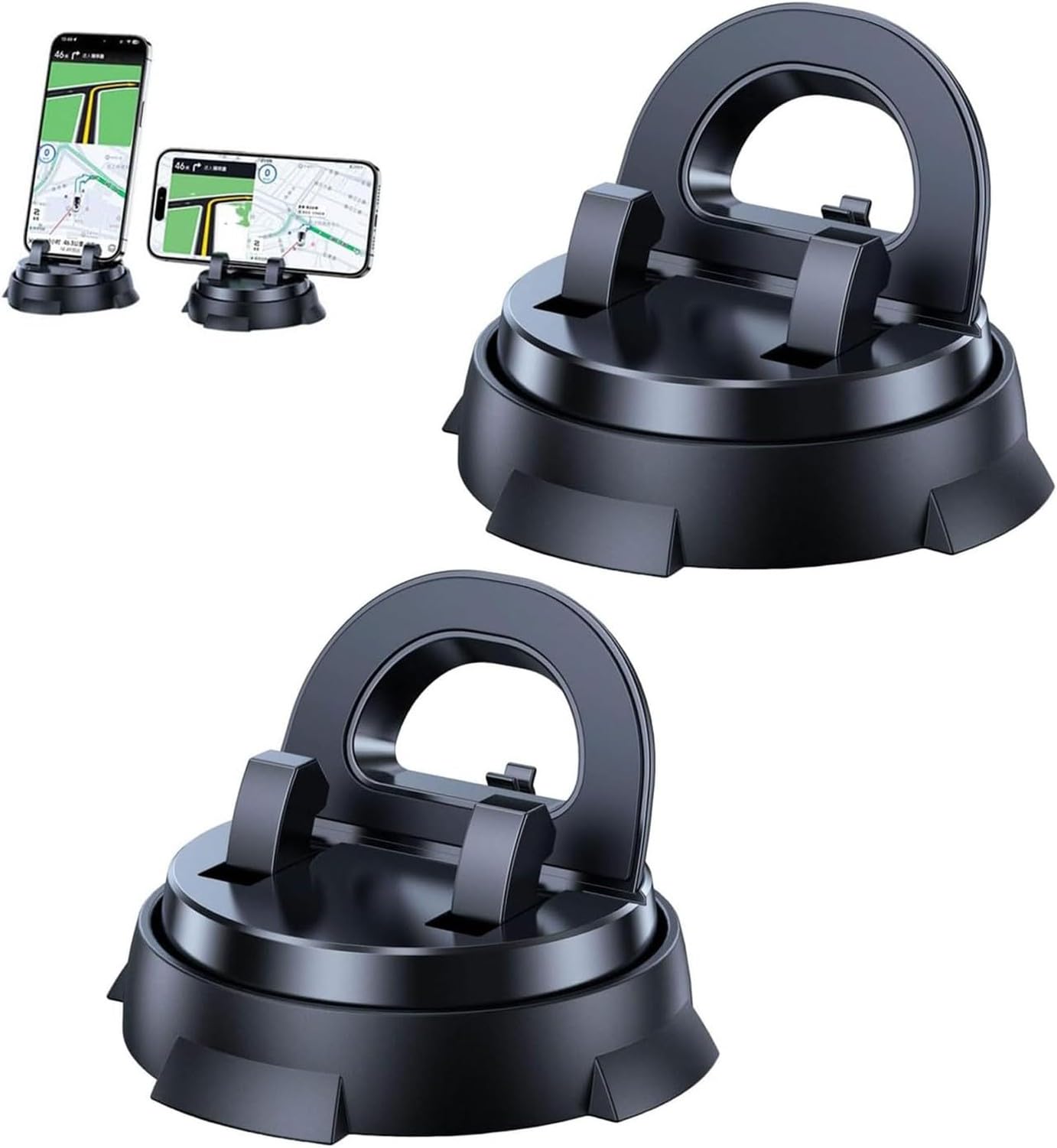Soporte para Móvil en Coche, Clip Universal con Ventosa Inteligente para Salpicadero, Multifunción y Giratorio 360 Grados con Base Antideslizante para Navigació, 2 Unidades