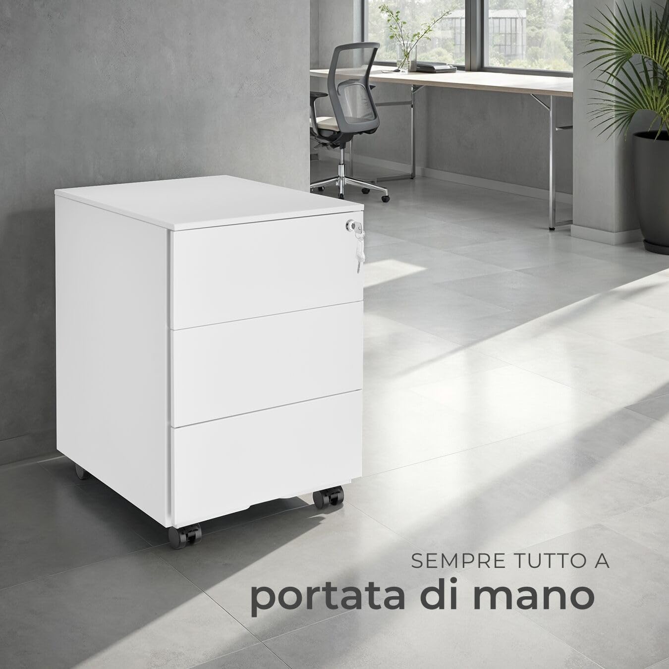tectake® Armadietto Per Archivio Pratiche con Rotelle, Mobile Porta Documenti 3 Cassetti, 1 Porta Fascicoli, Mobile Salvaspazio, Armadio con Serratura Chiave, Armadio Ufficio Multiuso - Bianco