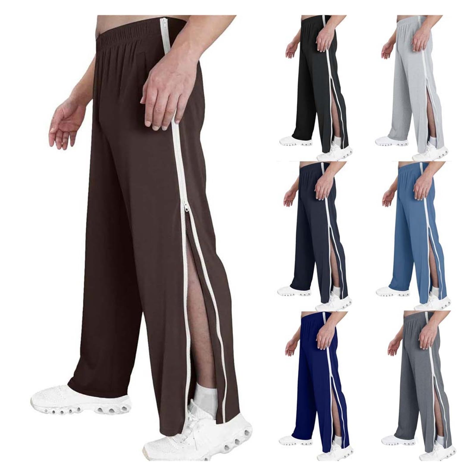 SIYAN Pantaloni da Allenamento, Basket da Uomo, Jogging con Cerniera su Tutta La Lunghezza, Sportivi con Elastico, for Il Tempo Libero, Larghi da Uomo Senza Polsini, Relax(Brown,3XL)