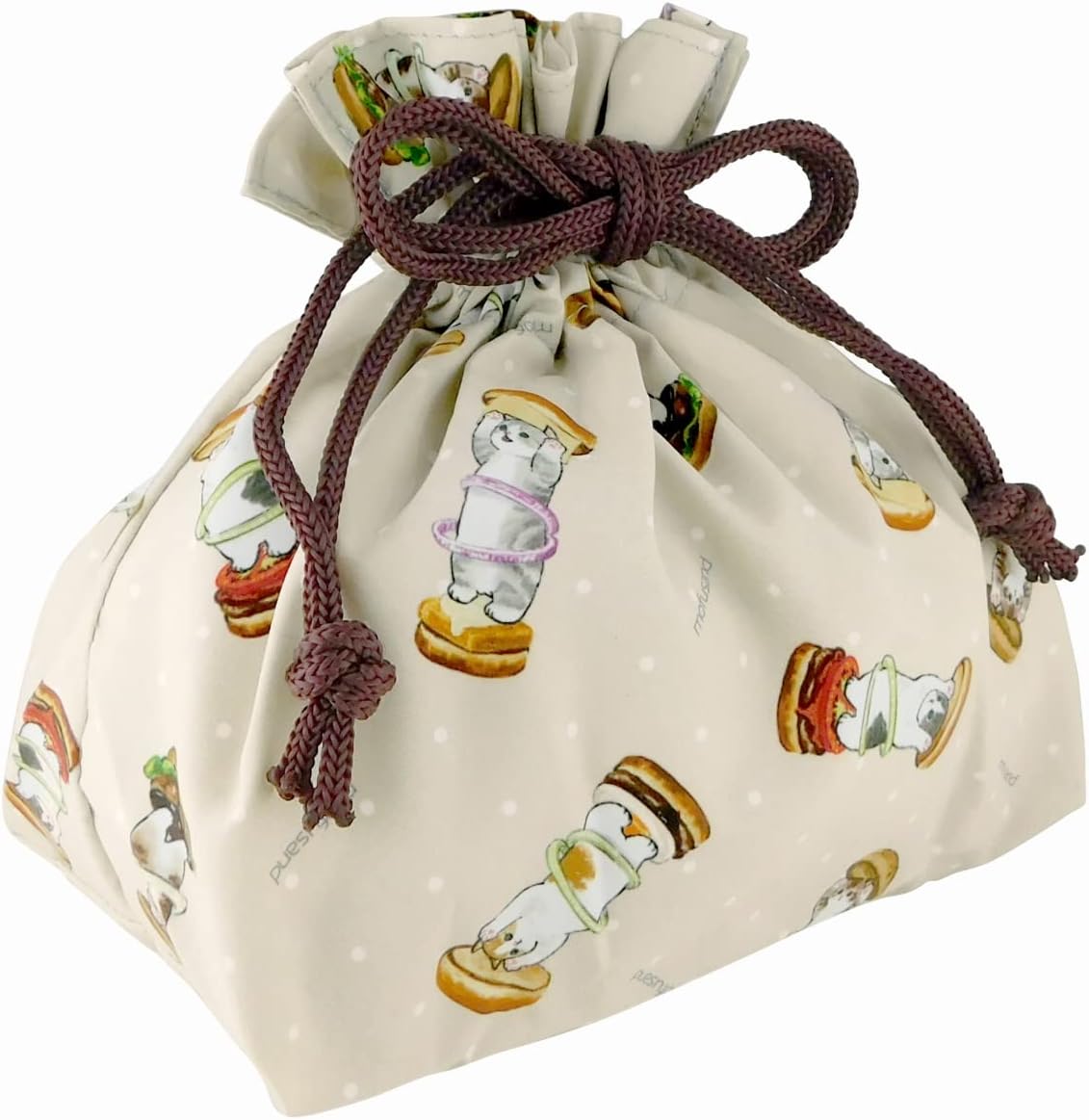 Toa Metal Mofusand 53-3062 Drawstring Lunch Bag, Hamburger Nyan, Beige