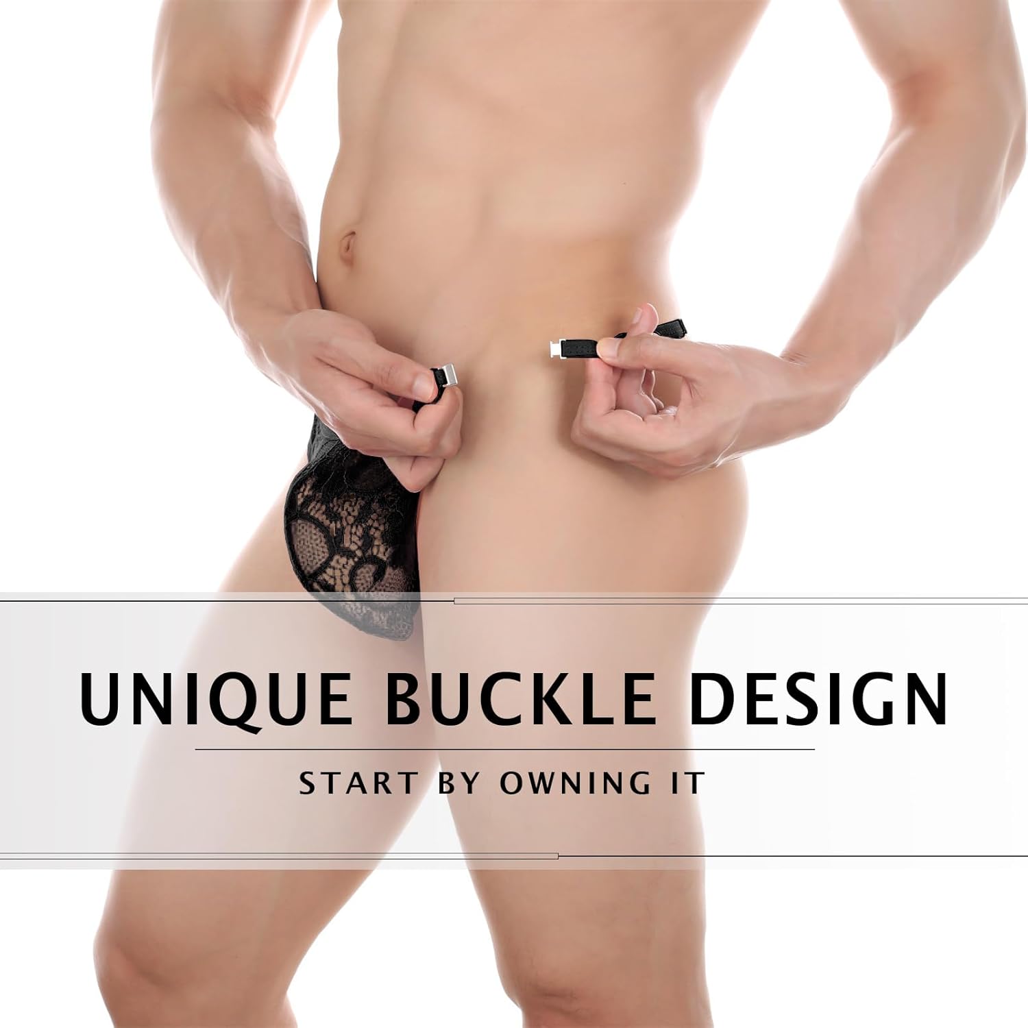 Mens Lace Thong Sexy Low Rise T-back G-string with Adjustable Stretch Waistband Comfortable Men's Thong Underwear - Image 4