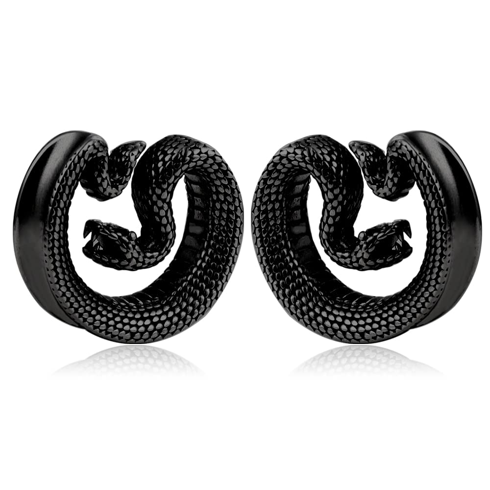 Casvort 2 PCS 8mm-25mm Hypoallergenic 316 Stainless Steel Snake Vintage Saddle Plugs Weight Hangers Ear Gauges Tunnels Piercing Expander Stretchers