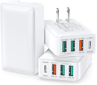 Flat USB Wall Charger, Excgood 40W 4Port USB and USB C Fast Charging Block