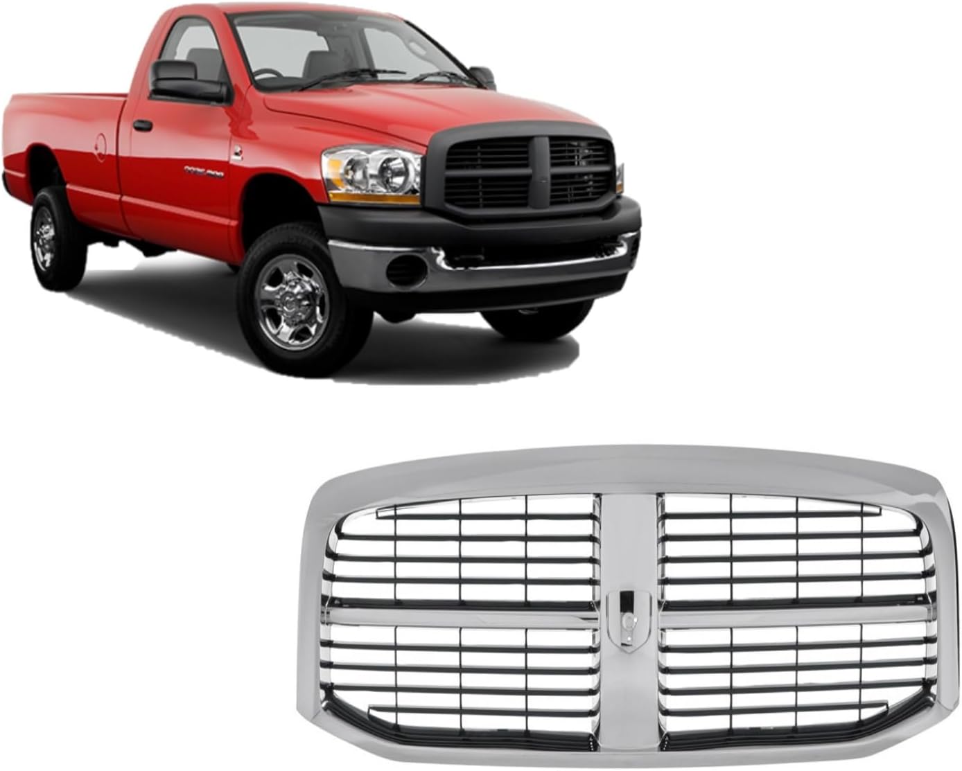 Front Grille (Chrome & Black) Compatible With Dodge 2006-2008 Ram 1500 / Compatible With Dodge 2006-2009 Ram 2500 / Compatible With Dodge 2006-2009 Ram 3500 Front Grill
