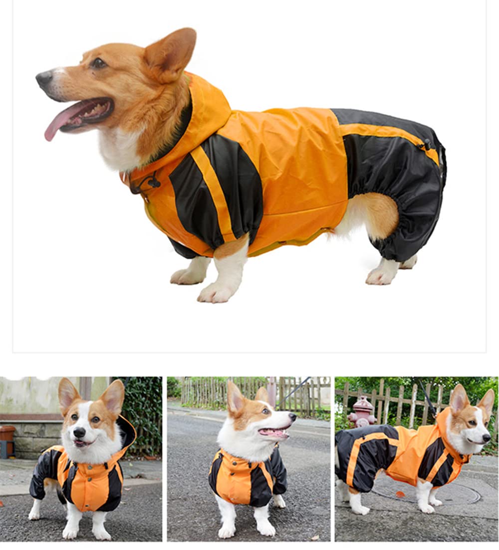 Płaszcz przeciwdeszczowy dla psów, Corgi Dog Clothes Kombinezon Wodoodporna Odzież Raincoat Kaptur Kurtka Przeciwdeszczowa Artykuły Dla Zwierząt(Orange,D L)