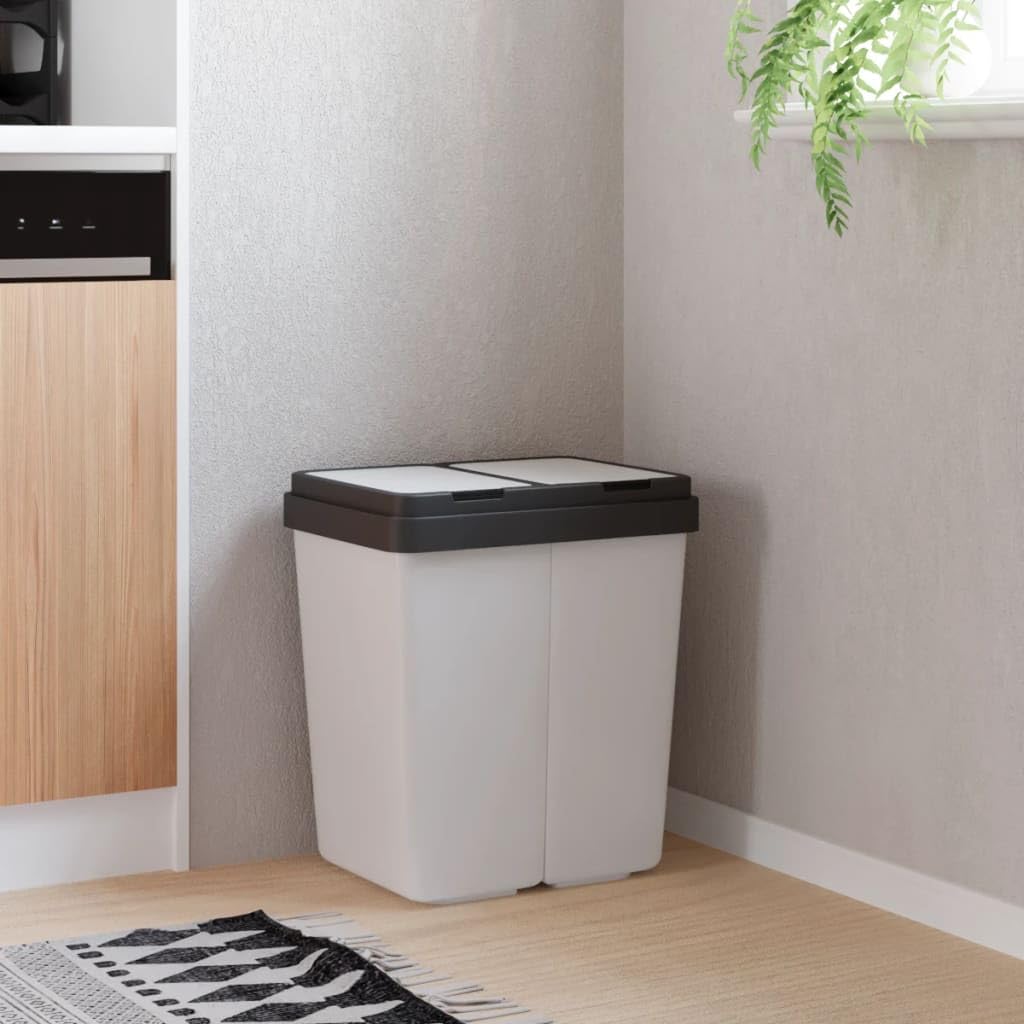 Duo Mülleimer Weiß 2x25 L Abfalleimer mit Trennsystem, Recycling, Pedaldeckel, geruchsdicht, Softclose, für Küche, Bad, Büro, langlebiges PP, einfache Reinigung, Müllsammler