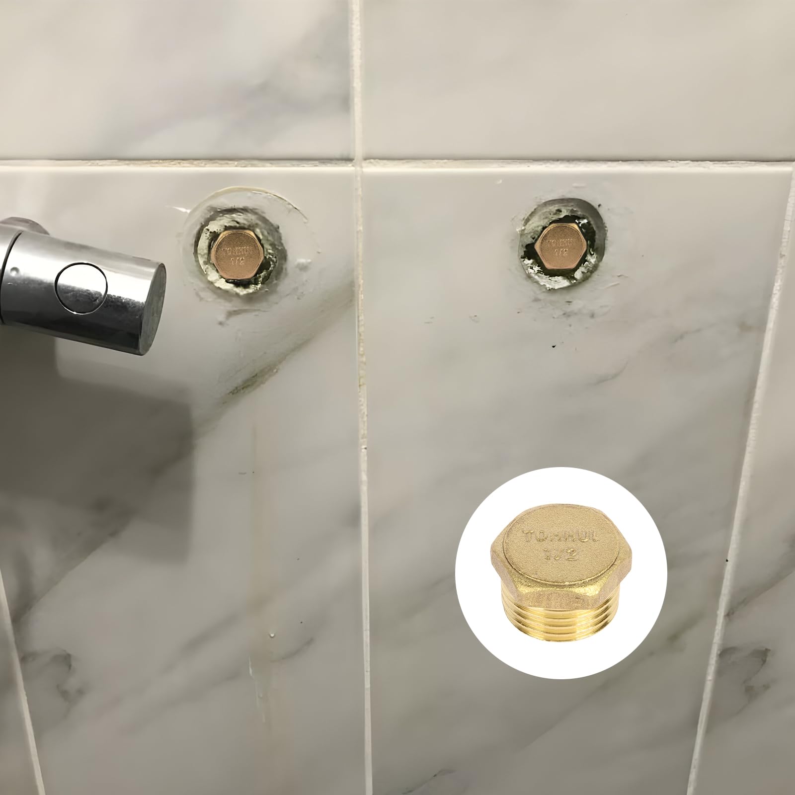 TMZELOA Messing Stopfen Set | 4 Stück 1/2 Zoll Außengewinde | Mit Gummiring & Teflonband