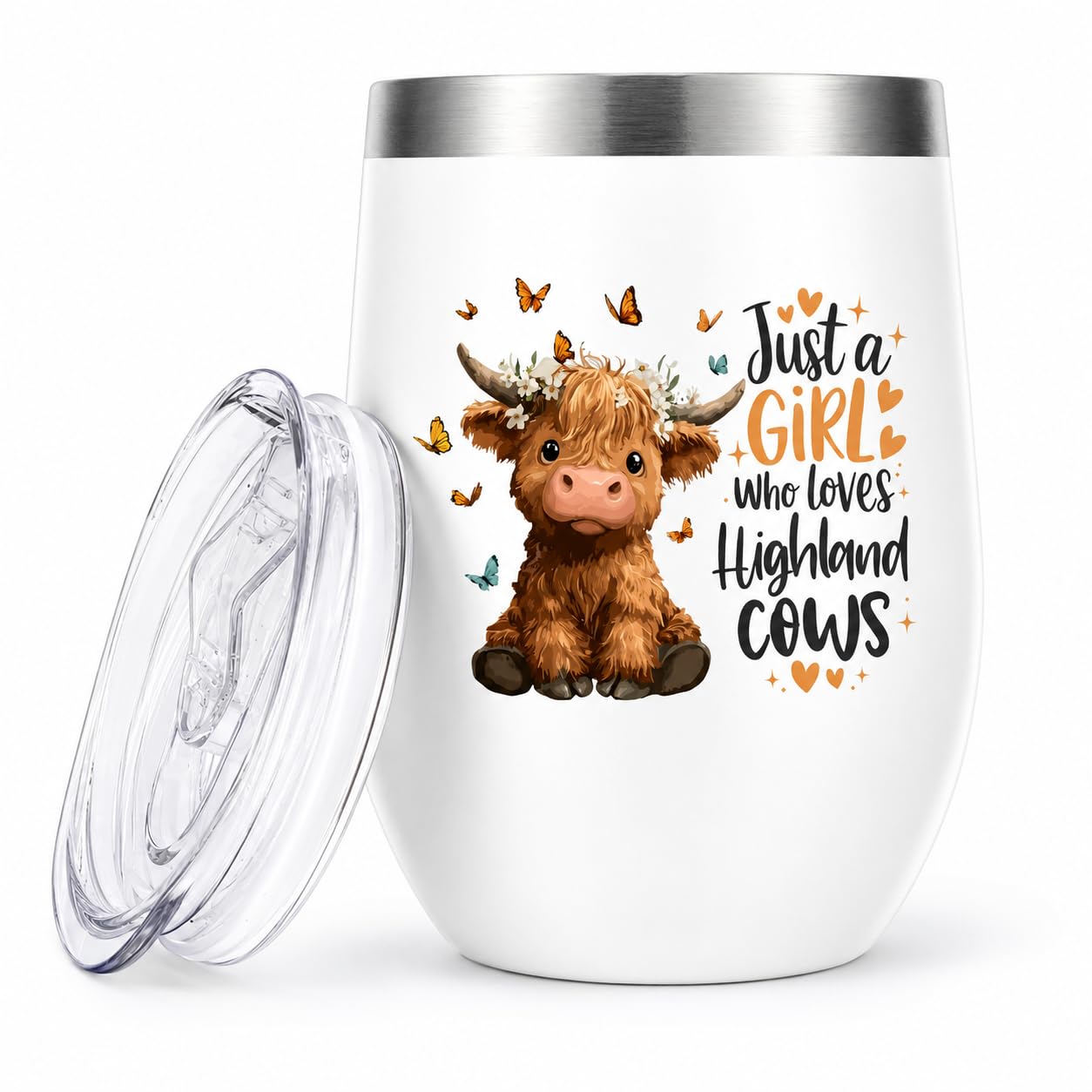 Nodrex Highland Cow Travel Mug for Women, Stainless Steel Highland Cow Mugs, Insulated Egg Shaped Coffee Tumbler, Thermal Cup Water Bottle for Cow Lovers, Cute Highland Cow Gifts for Women