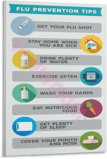 Flu Prevention Tips Chart Poster Hospital Clinic Wall Decor Canvas Painting Wall Art Poster for Bedroom Living Room Decor 16x24inch(40x60cm) Frame-style