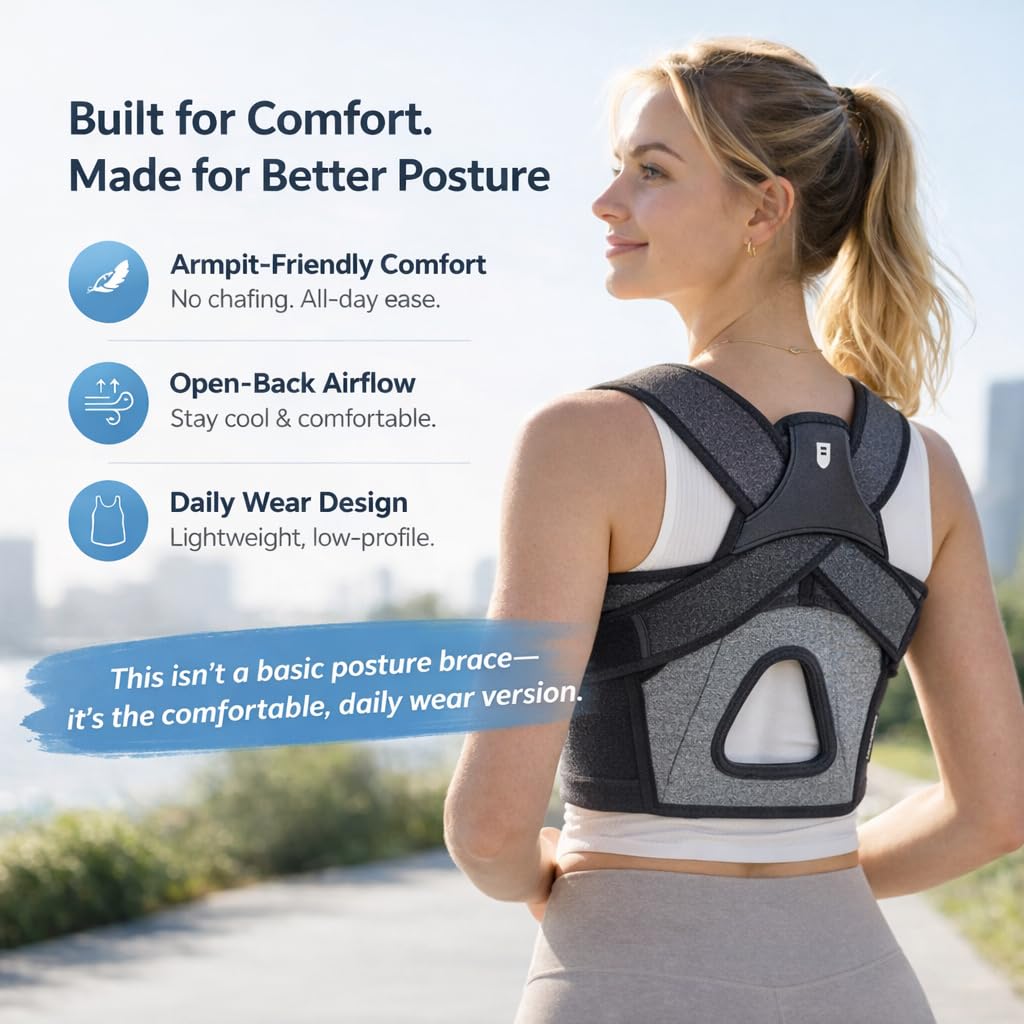 Posture Corrector for Women, Adjustable Upper-Back Brace for Shoulder & Upper-Back Pain Relief - Aesthetically Designed & Breathable Back Straightener, Helps Improve Rounded Shoulders, Slouching & Poor Posture, Discreet Under Clothes
