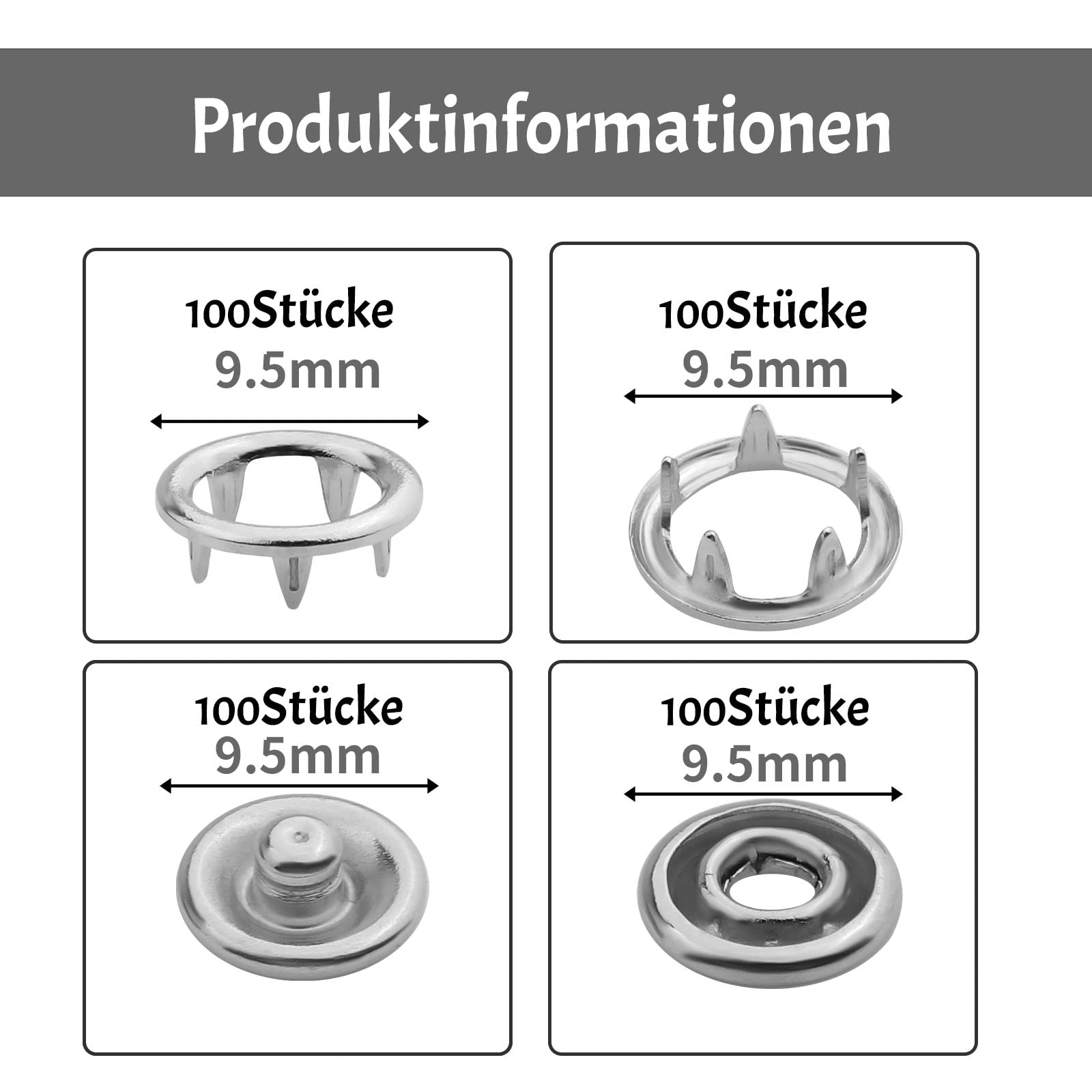 Accessori Cucito Fai Da Te 100 Bottoni A Pressione Metallici - Set Da