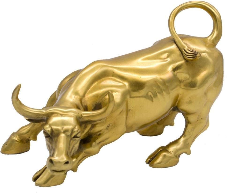 WICHENG Golden Brass Charging Stock Market Bull Figurine Wall Street Bull Ox Statue Feng Shui Scuplture Home Office Decor (Size : 11cmX8cmX8cm)