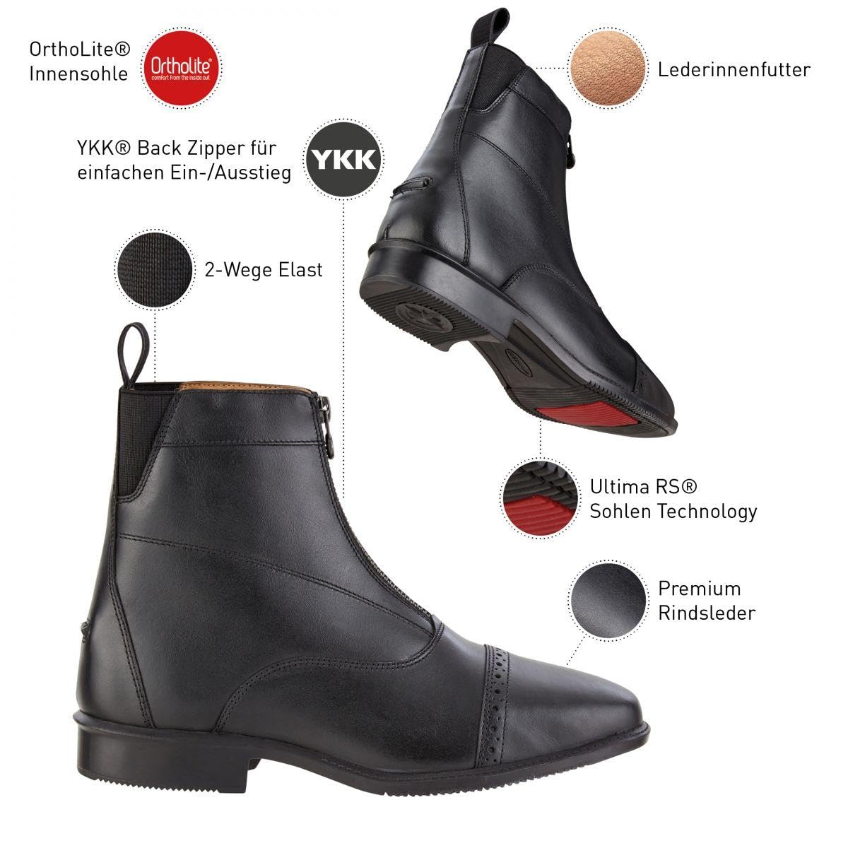 SUEDWIND FOOTWEAR »Legacy FZ« Stiefelette aus robustem Rindsleder | Reißverschluss vorne | Reit-Schlupf-Schuh mit ULTIMA-RS Gummisohle | Komfort-Innensohle | Karree-Leisten | Schwarz | Gr. 37-43