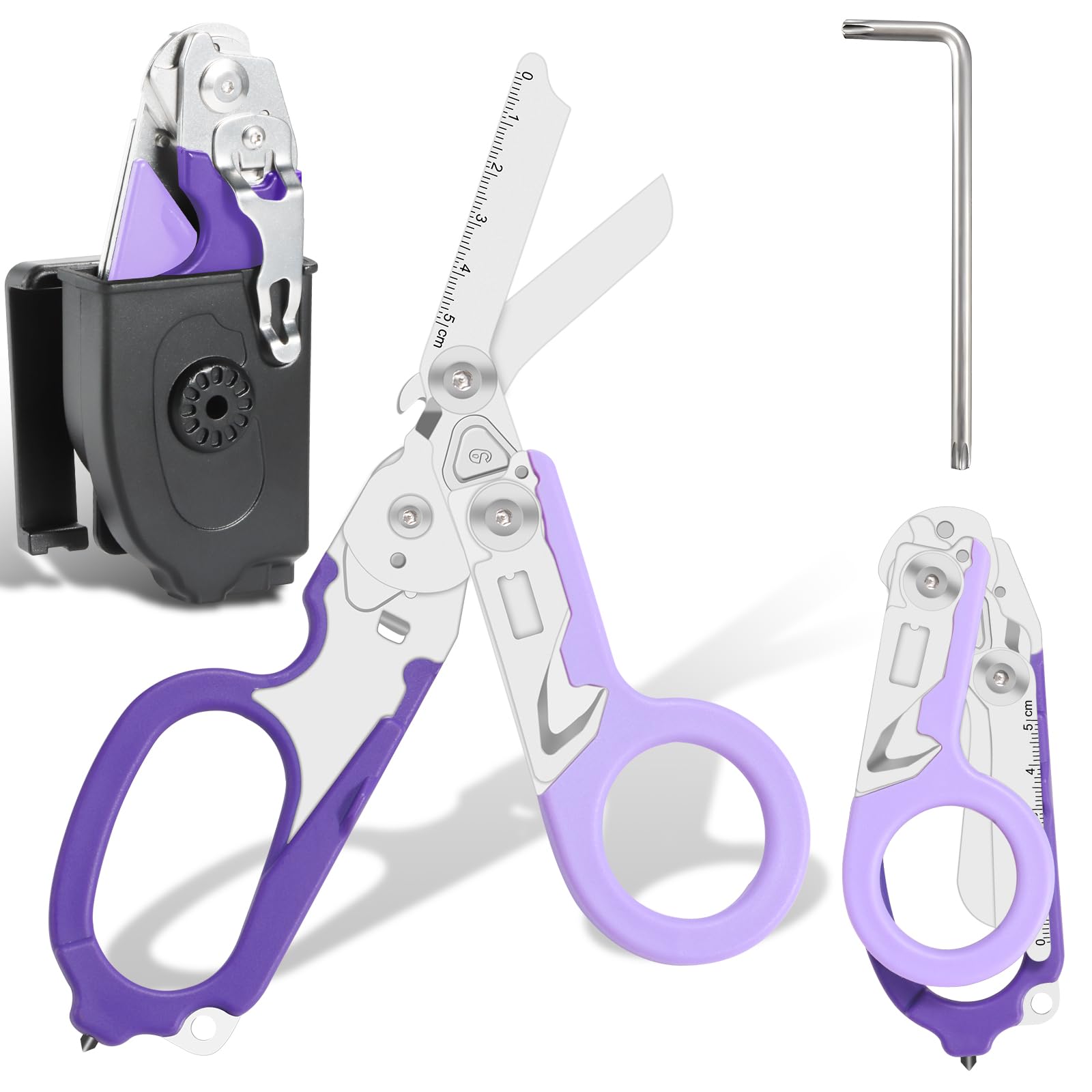 Notfallschere,Trauma Schere Multitool Rettungsschere mit 6 Praktischen Funktionen Faltbare Scherenzange mit Holster,Taktische Klappzang für Outdoor Camping Rettung Werkzeuge
