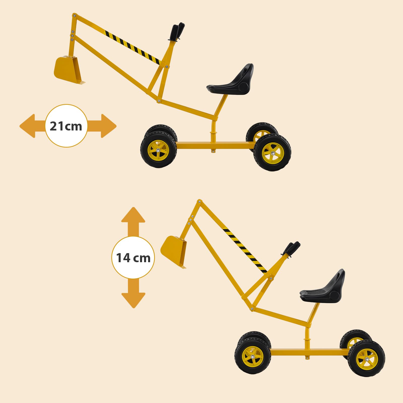 GOPLUS Koparka do siedzenia dla dzieci, z obrotowym siedziskiem o 360°, 2 ramiona i 4 antypoślizgowe kółka, koparka do siedzenia z gumowym uchwytem, koparka do piasku dla chłopców i dziewczynek od 3