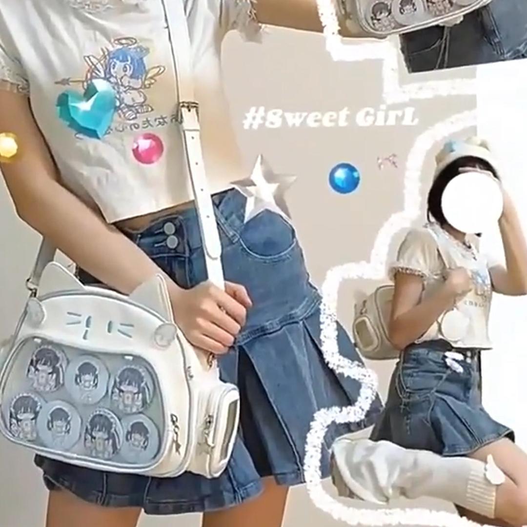 にこ¨̮⃝ item shoulder bag（ivory） Amazon.com: Cute Cat Ita Bag Pin Display Backpack for School