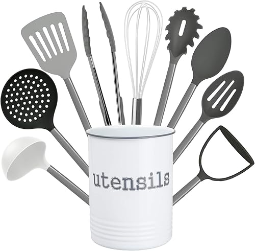 Cook With Color Juego de utensilios de cocina de nailon de 10 piezas con soporte, herramientas de cocina y accesorios con asas redondeadas de cobre,