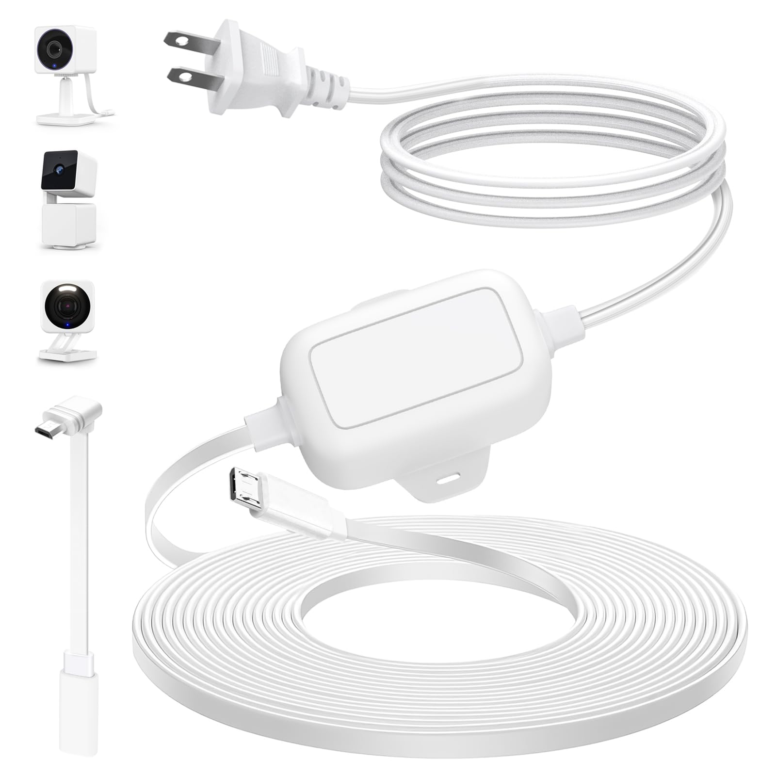 delilyn 30FT Outdoor Power Adapter for WYZE Cam V4, Cam OG/V3/V3 Pro, L-Shape Micro USB Extension Cable for WYZE Cam Pan V3, Replace for WYZE Plug,