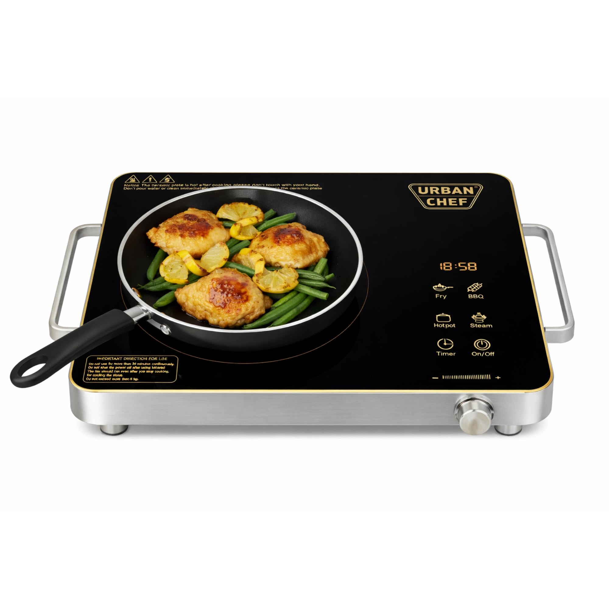 URBAN CHEF Grace Pro Infrared Cooktop 2000W | Touch Control Panel | Timer & Boost Mode With Digital Disply | Fast & Even Heating | Compatible with Glass, Stainless Steel, Aluminium & Flat Utensils-image-43