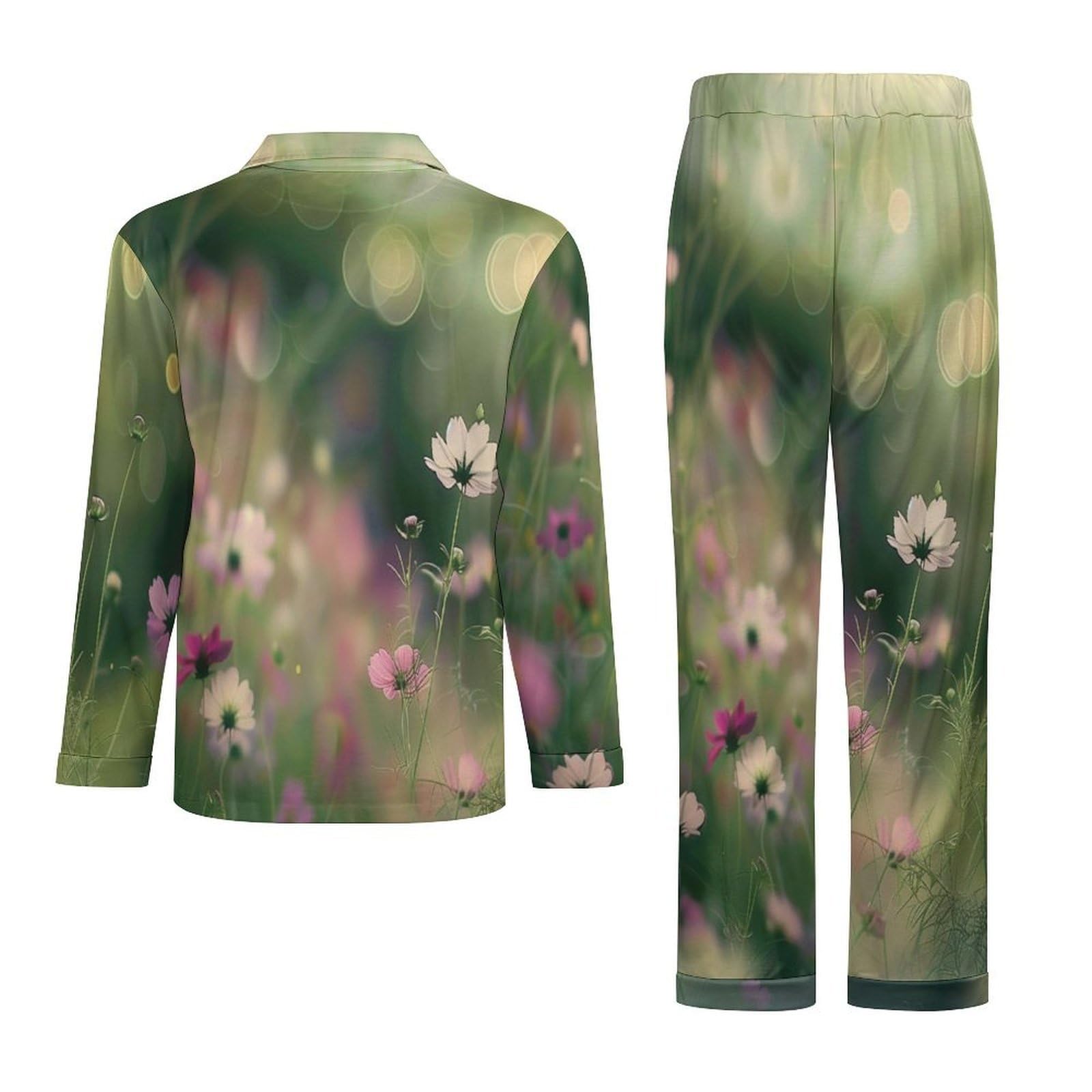 OLEETS Completo Pigiama da Uomo 2 Pezzi - Paesaggio Floreale Completo da Notte Pantaloni Caldo Invernale Comodo con Tasche Top Morbido E Ampio 2 Pezzi