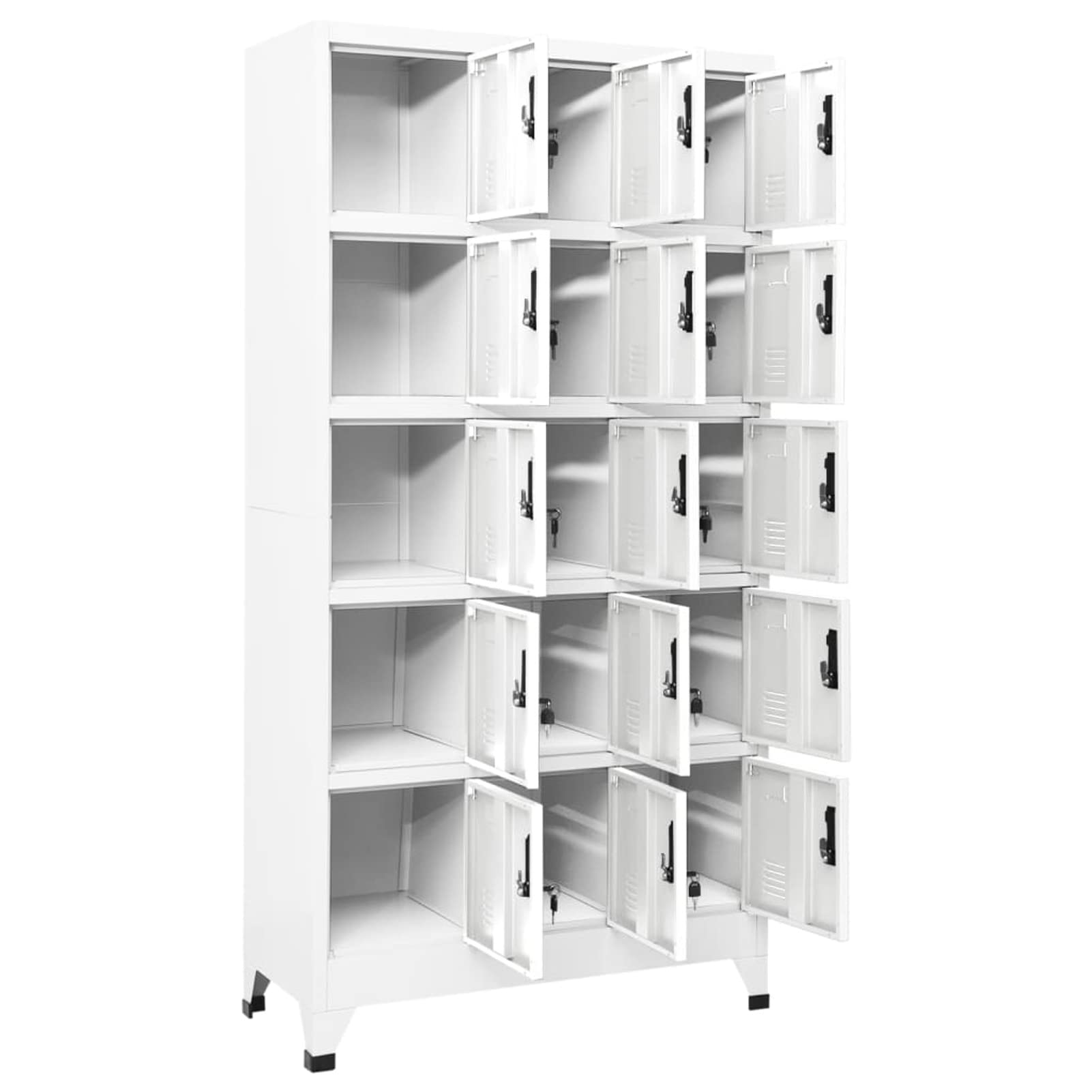 Armario Taquillas Metalico, Armario de Taquillas Moderno con 15 Compartimentos y Puertas con Cerradura, para Colegios y Oficinas, Blanco 90x45x180 cm
