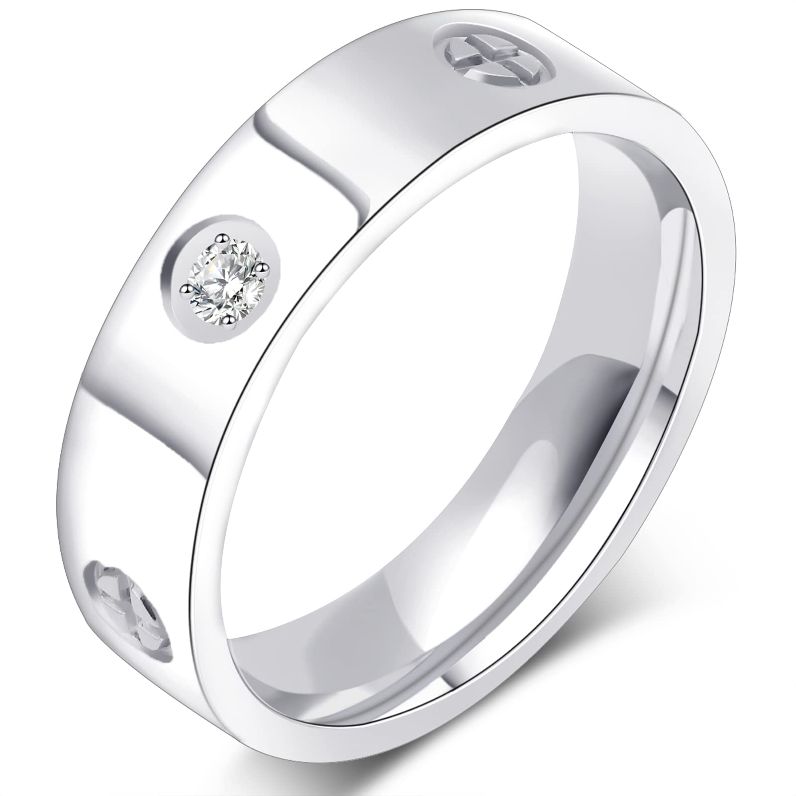 AmorArtSky Love Ring 18k Gold Silver Rings ：Friendship Ring With Screw Design Inlay Cubic Zirconia Stainless Steel Wedding Promise Bands Jewelry