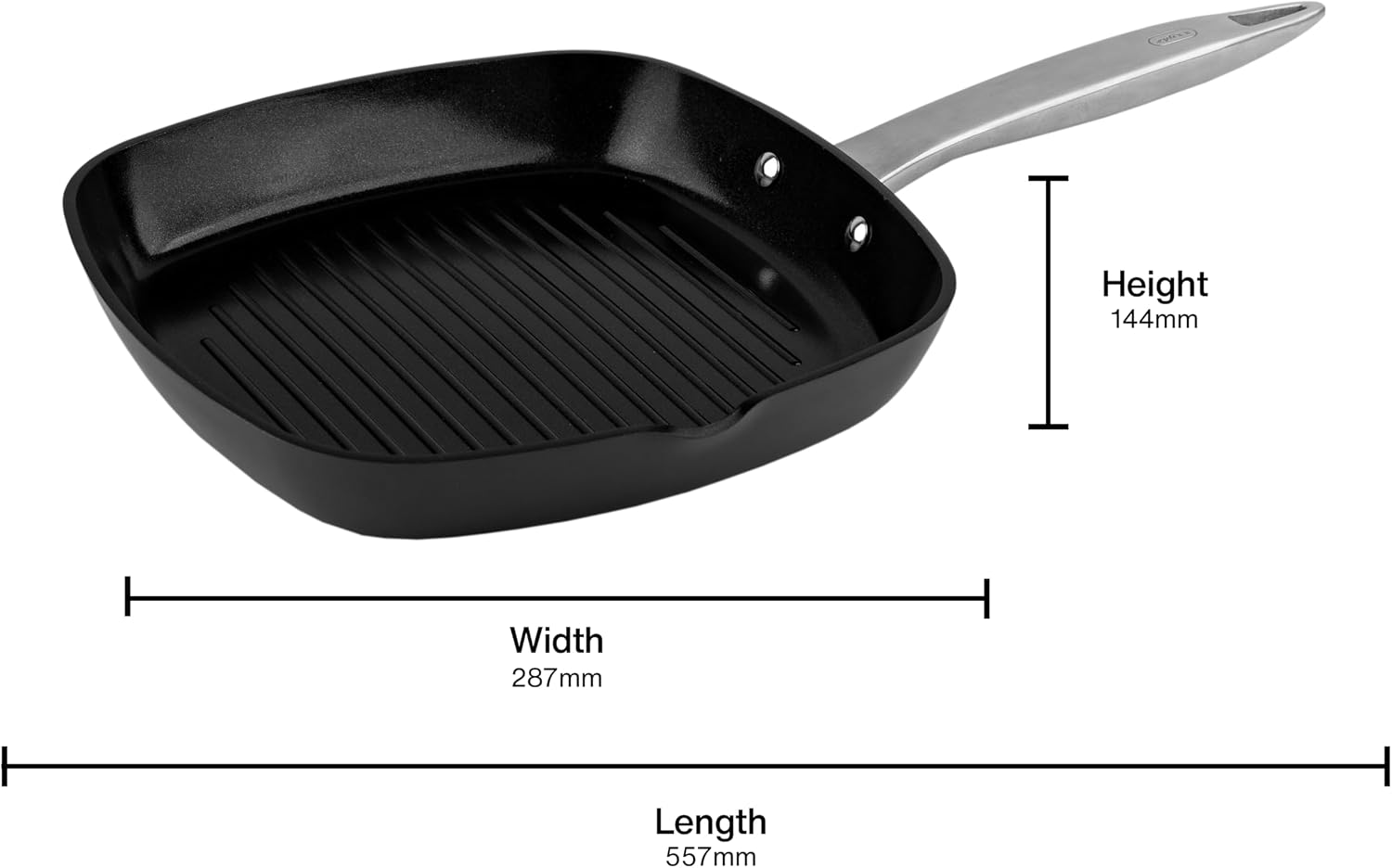 Zyliss Ultimate Pro Square Ceramic Grill Pan - Durable Grill Pan with Non-Stick Coating - Food- & Oven-Safe Pan for Grilling & More - Everyday Pan with Pouring Spout - 10"