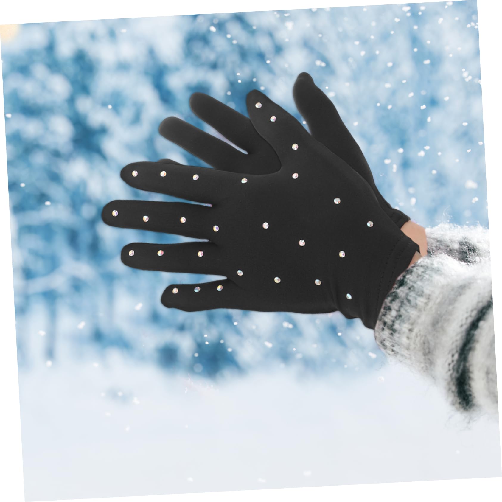 PartyKindom 5paare Glitzernde Eiskunstlaufhandschuhe Mit Strass Für Partys Und Bühnenaufführungen Atmungsaktive Und Bequeme Skating-Handschuhe Für Mädchen Und Frauen Schwarz