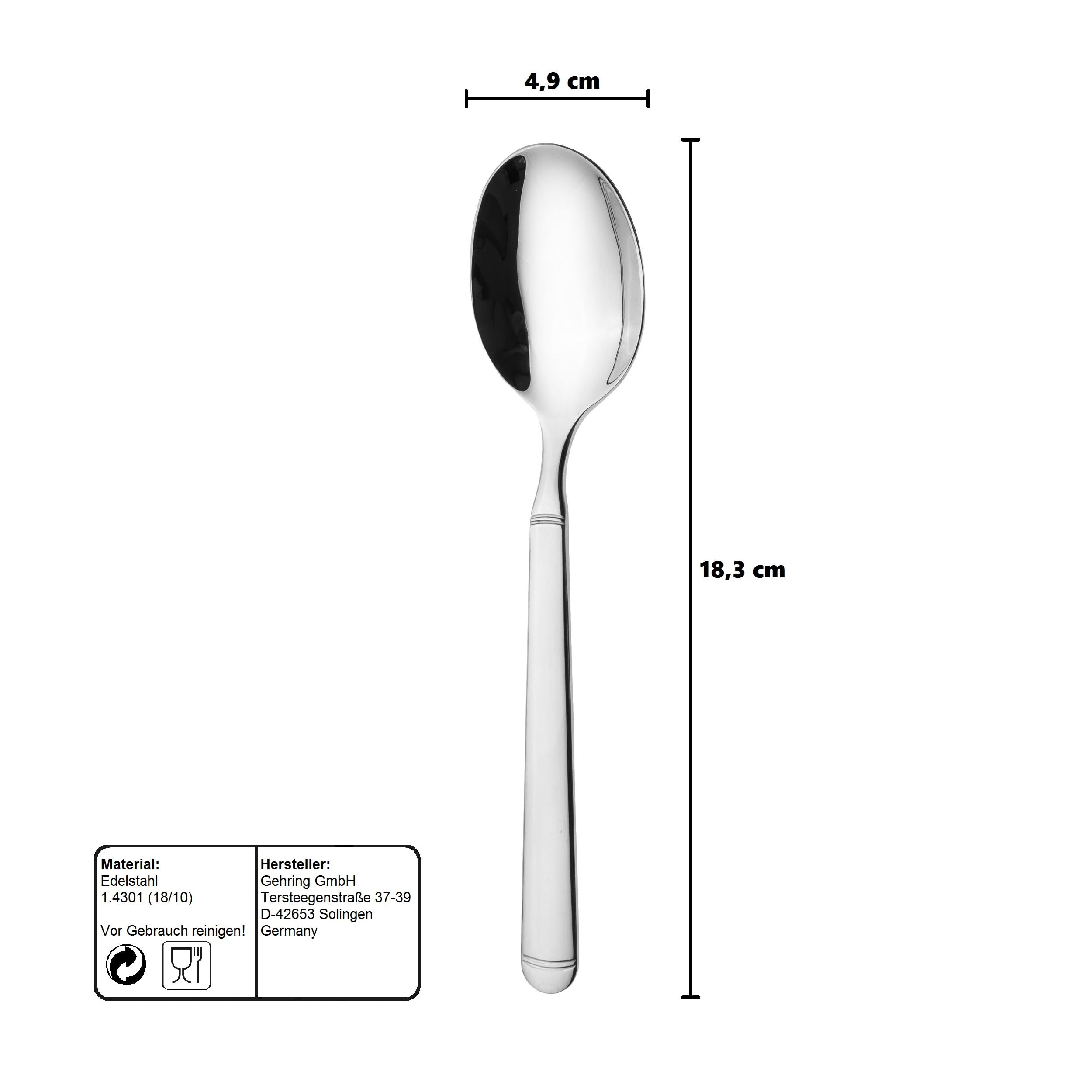 Solingen GEHRING Juego de 6 cucharas de postre, cucharas de cereales de acero inoxidable 18/10, fabricado en Alemania, juego para 6 personas