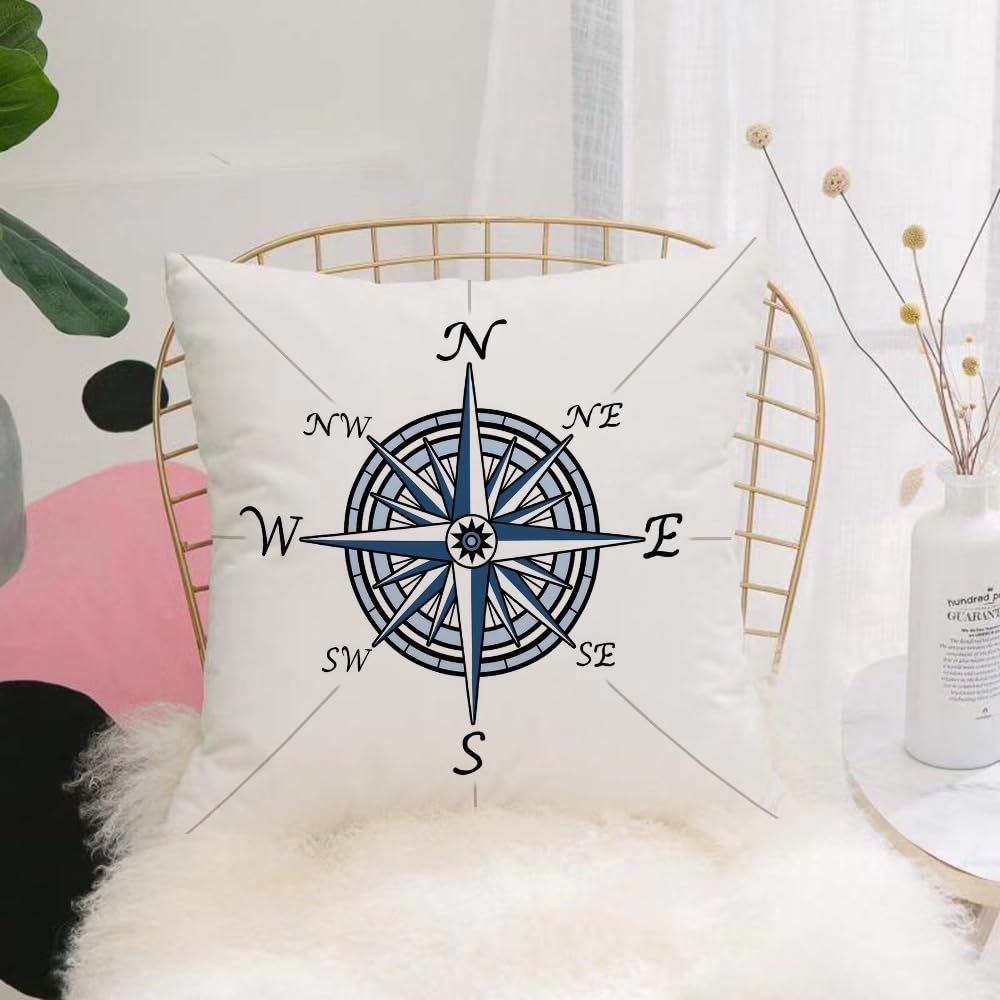HYMSXW Cushion Cover,Throw Pillow Case Home Decorative for Living Room Bedroom Sofa Chair 20X20 Inch,Compass,Sea Color Themed Voyage Windrose Discovery Marine Design Work of Art De,Pillowcase 50X50cm