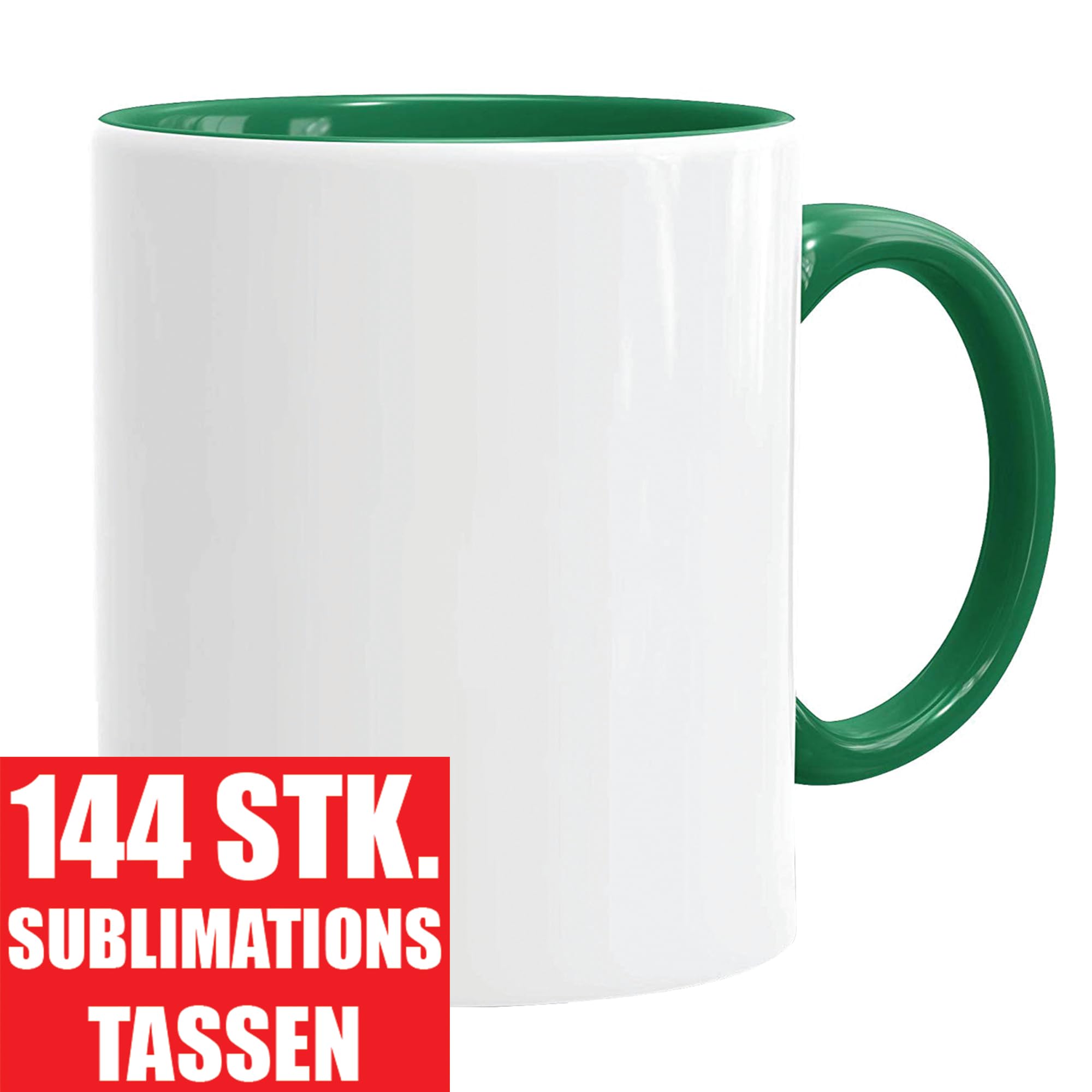 Sublimationstassen ohne Druck AAA Grade | Einzeln oder im Set | Fototasse für Sublimationsdruck | Leere Tassen für Hitzepressen-Thermo-Sublimation (144 Stück, Grün)