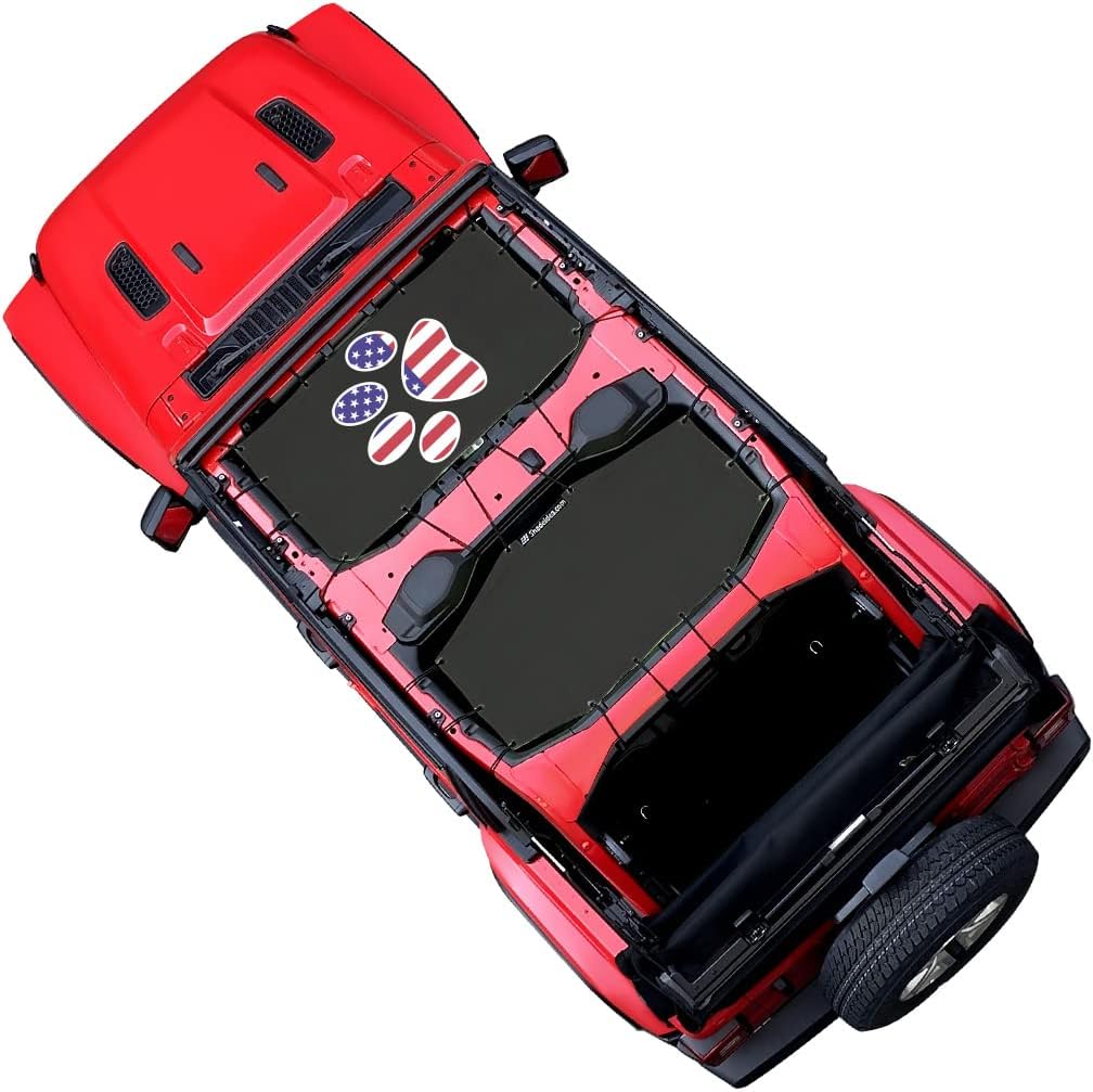 Shadeidea JL Top Sunshade Compatible with Jeep Wrangler JLU Sun Shade Top 4 Door Roof Mesh Screen Cover 2018-2023, Wind Noise UV Blocker -10 Year Warranty - American Flag -Front&Rear