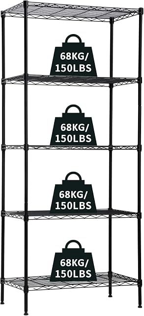 Actask 5-Tier Storage Shelf Heavy Duty Shelving Unit, Height Adjustable Metal Rack, For Laundry Bathroom Kitchen Garage Pantry Organization 750 LBS Capacity NSF Certified 152x60x35cm Black