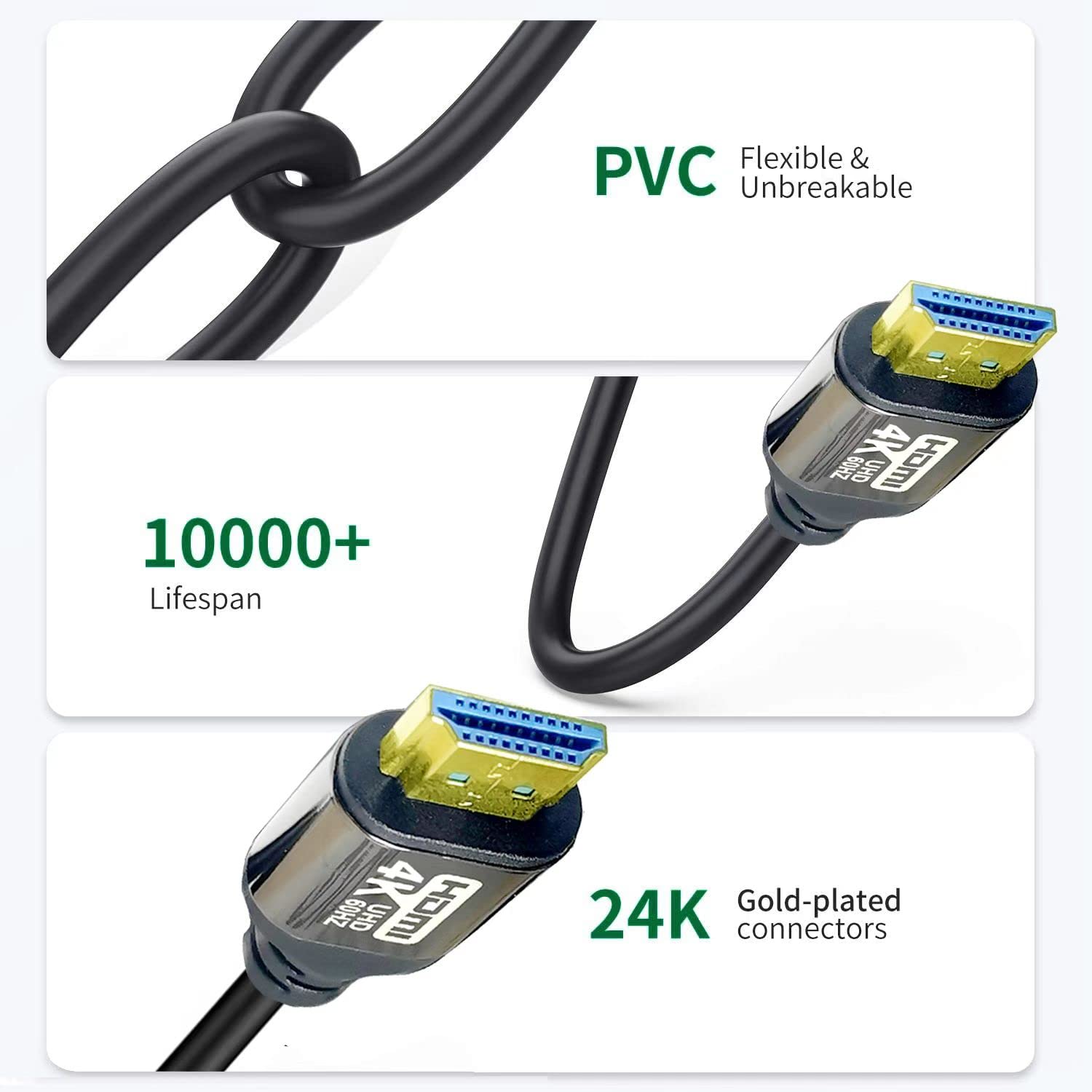 Cavo HDMI 4K 2.1 50FT, cavo HDMI ad alta velocità-8K a 60Hz, 4K @120Hz, 2K @240Hz, cavo HDMI da gioco 48Gbps versione 2.1 certificato, eARC HDCP 2.3 e 2.2 HDR cavo HDMI