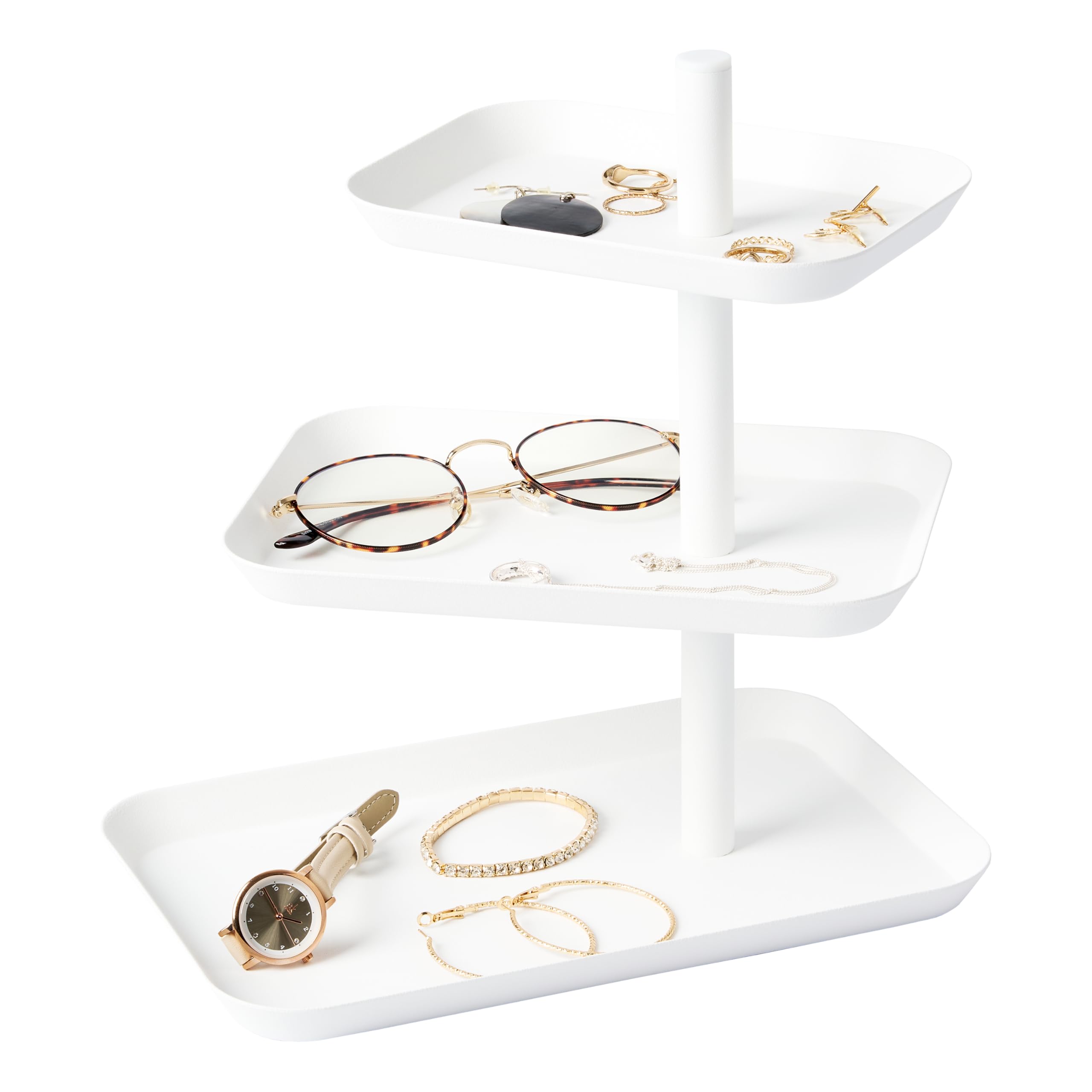 Plateau à accessoires à 3 étages blanc pour ranger bagues et colliers