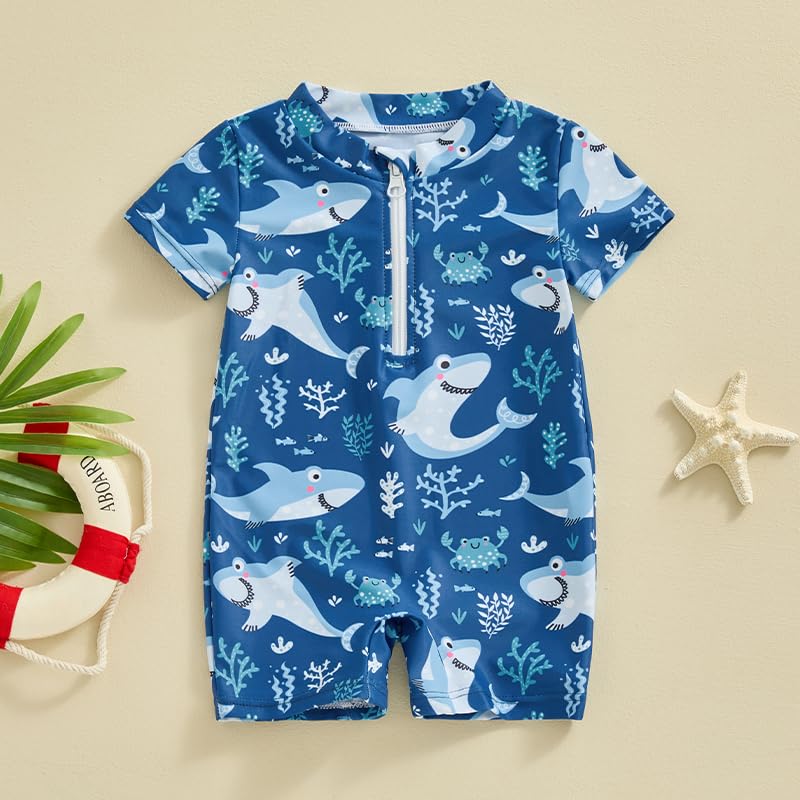 Dcohmch Baby Boy Swimsuit Rashguard Pattern Print One Piece Bathing Suit Toddler Zipper Swimwear 6 9 12 18Months 2T 3T (Blue 8, 3-6 Months)