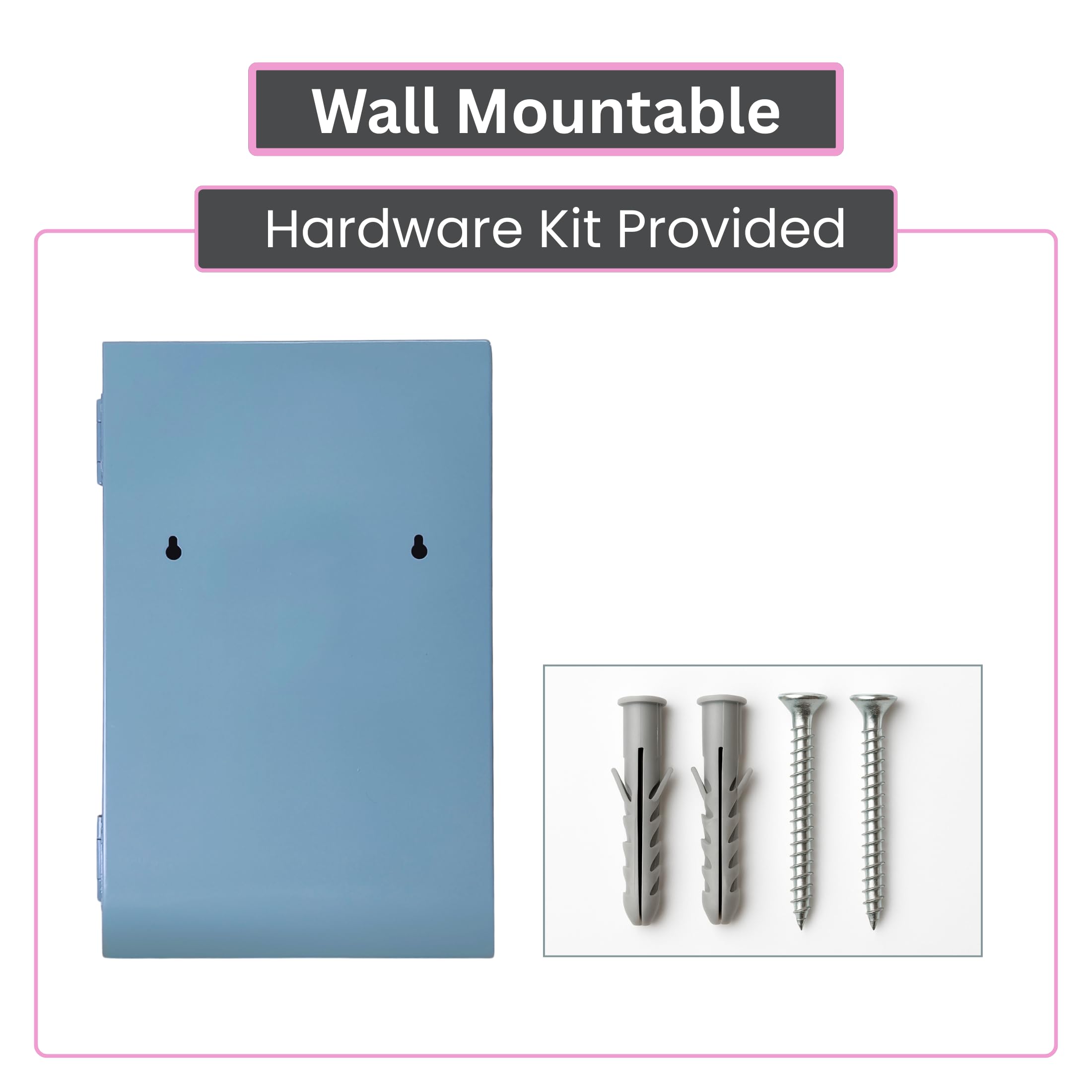 Stellozi™ Super Strong Metal Key Box with 25 Keychains | 25 Keys Capacity | Wall Mounted Key Cabinet | Includes Wall Mounting Kit | Key Holder with Lock (Gray, 25 Hooks) 3