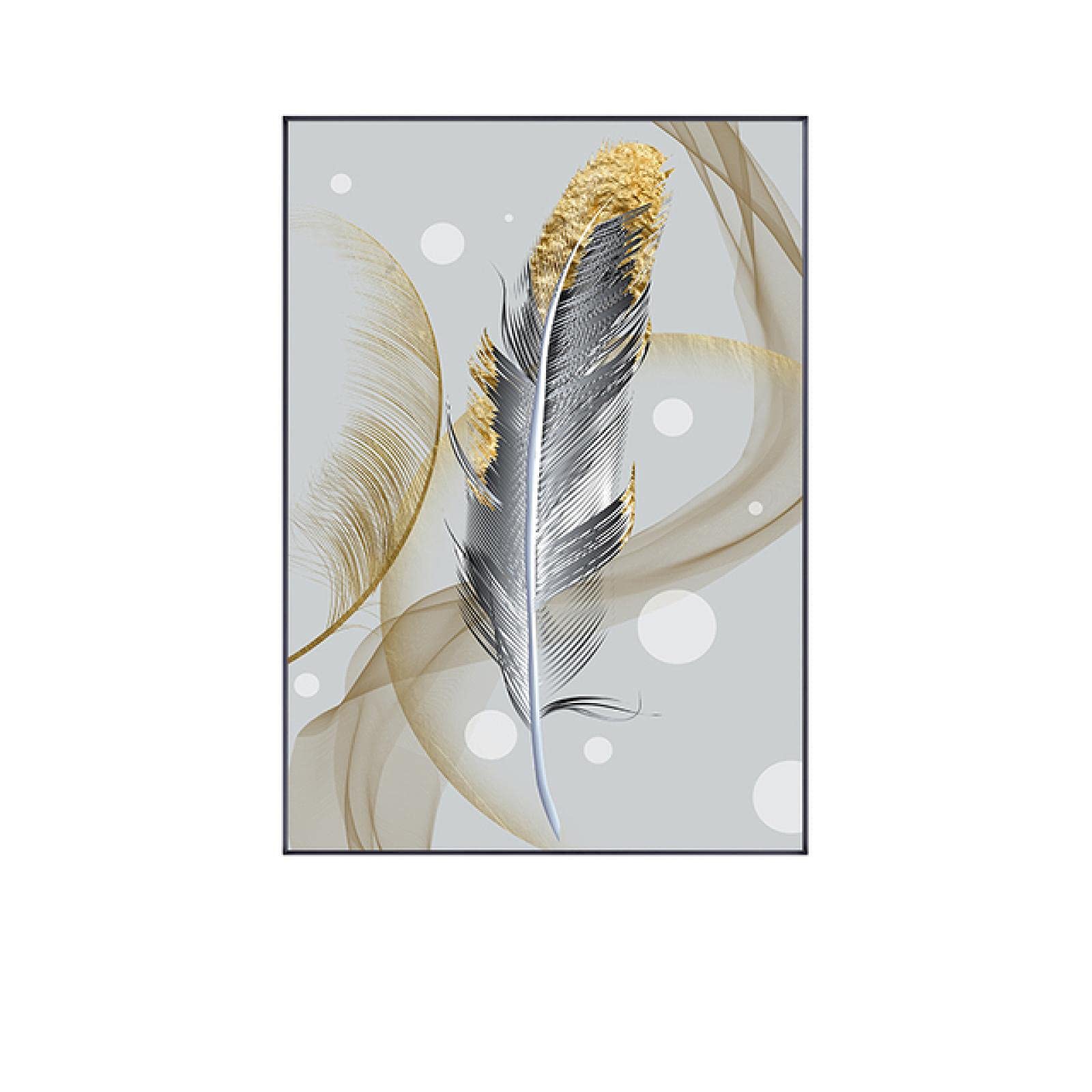 Astratta Lamina d'Oro Piuma Dipinti su Tela Nordic Wall Art Poster e Stampe Modern Living Room Bedroom Decor Pictures 42x60cm(17x27in) x2 Senza Cornice