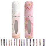 Perfume Travel Refillable Bottle– Portable Mini Sprayer&comma;Empty Perfume Bottles with Unique Patterns&comma;Refill Pump Case for Traveling and Outgoing&comma;2 Pcs Pack of 5 ml&lpar;White and Pink&rpar;